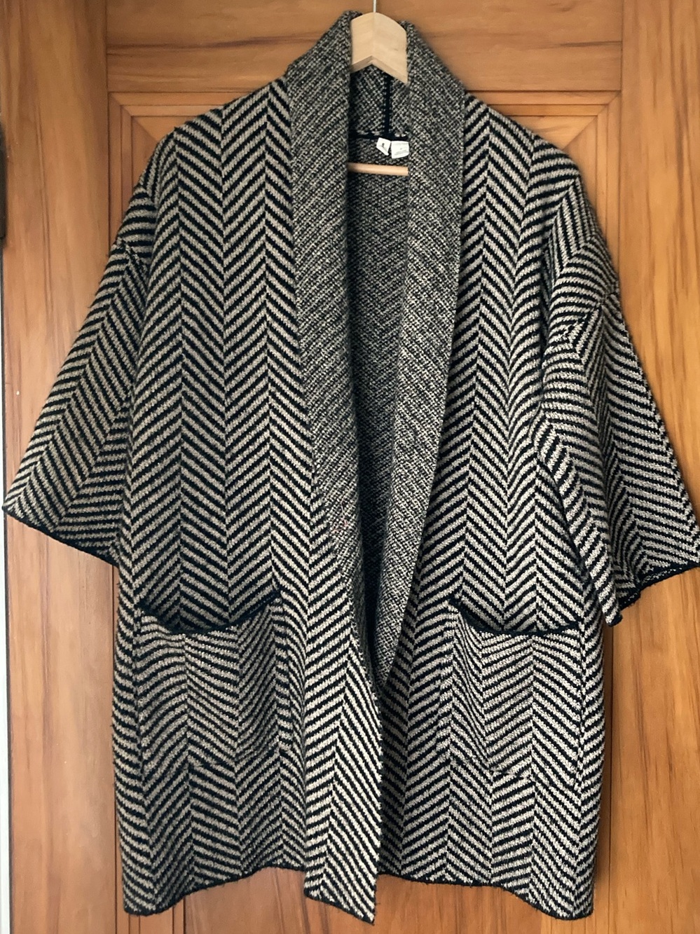 Moth / Black & Cream Chevron or Herringbone long  Cardigan jacket